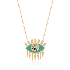 Green Enamel Design Eye Necklace