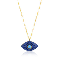 Dark Blue Painted Eye Necklace