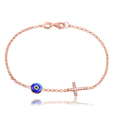 Cross with Ceramic Evil Eye Bracelet