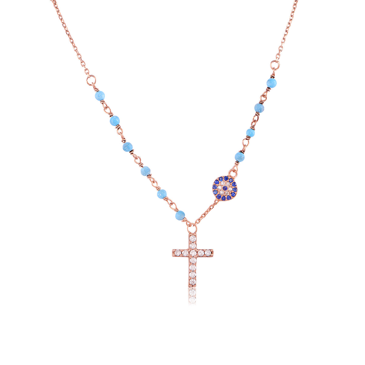 Rosario Cross Evil Eye Necklace