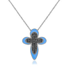 Blue Enamel Black Stone Cross Necklace