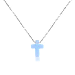 Blue Enamel Black Stone Cross Necklace