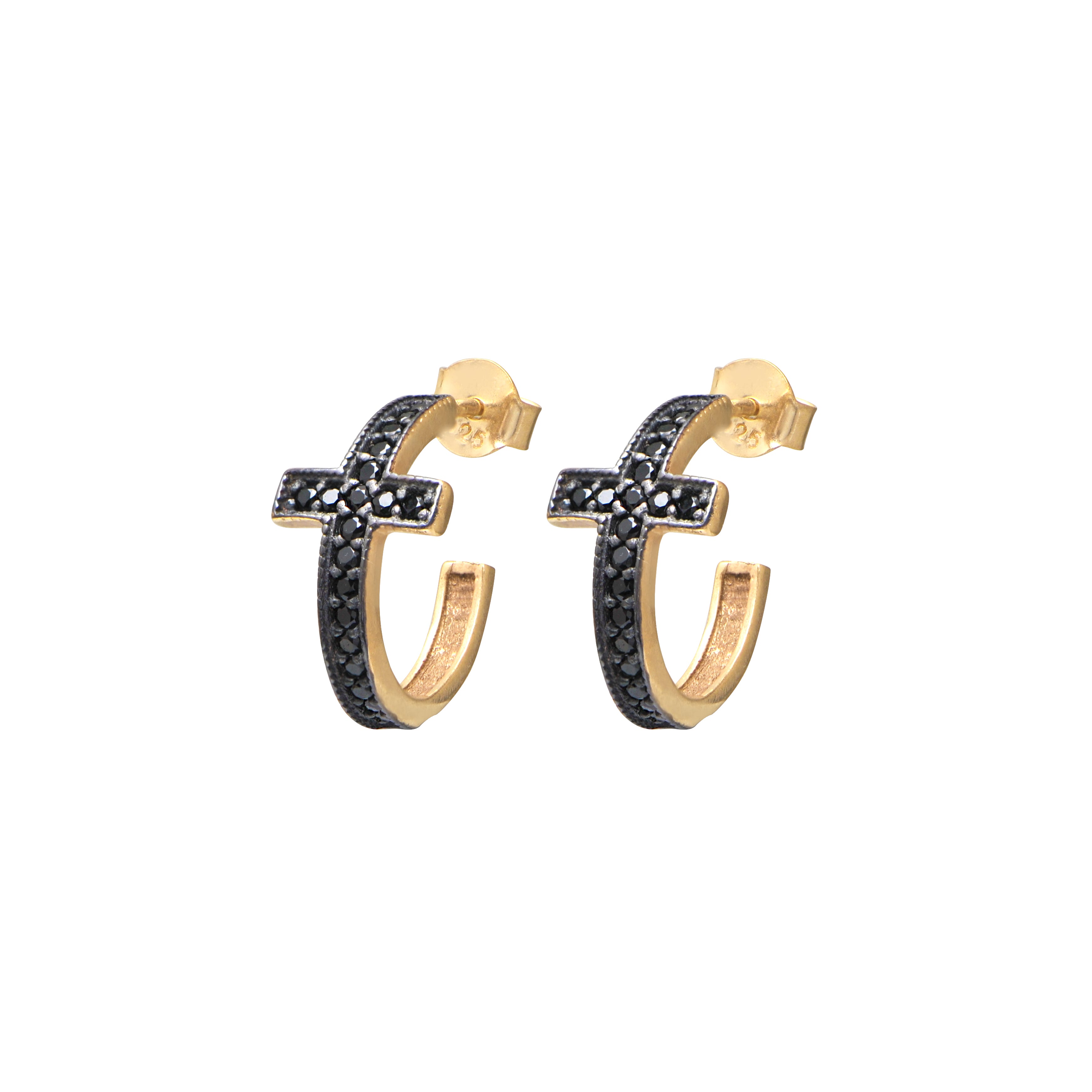 Black Stone Cross Earring