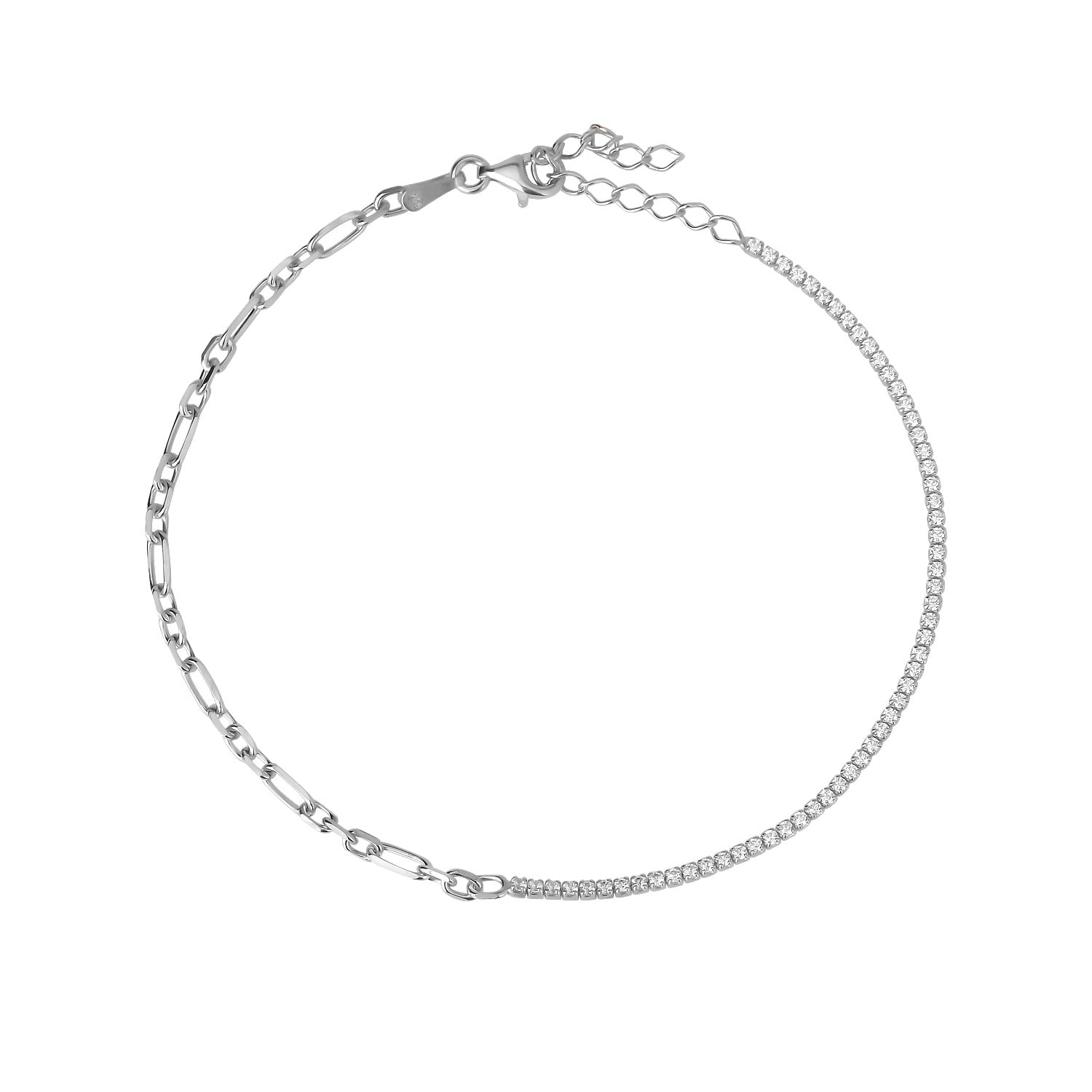 Half Tennis Half Chain Anklet - Glamie Jewelry