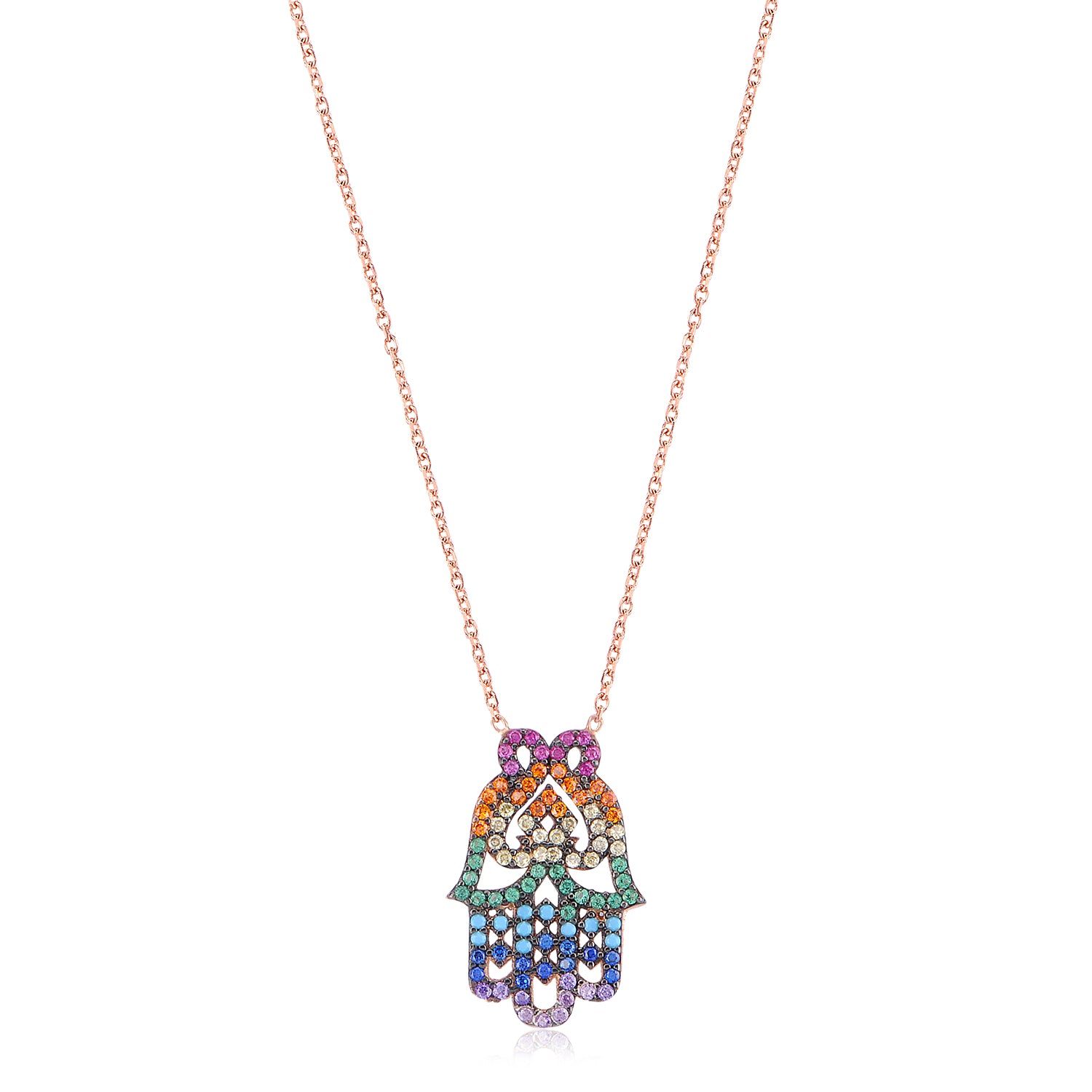 Colored Stone Fatma's Hand Necklace - Glamie Jewelry