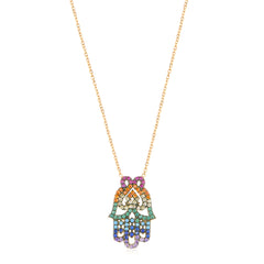 Colored Stone Fatma's Hand Necklace - Glamie Jewelry