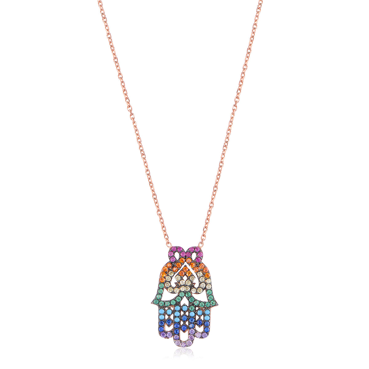 Colored Stone Fatma's Hand Necklace - Glamie Jewelry