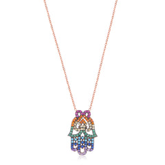 Colored Stone Fatma's Hand Necklace - Glamie Jewelry