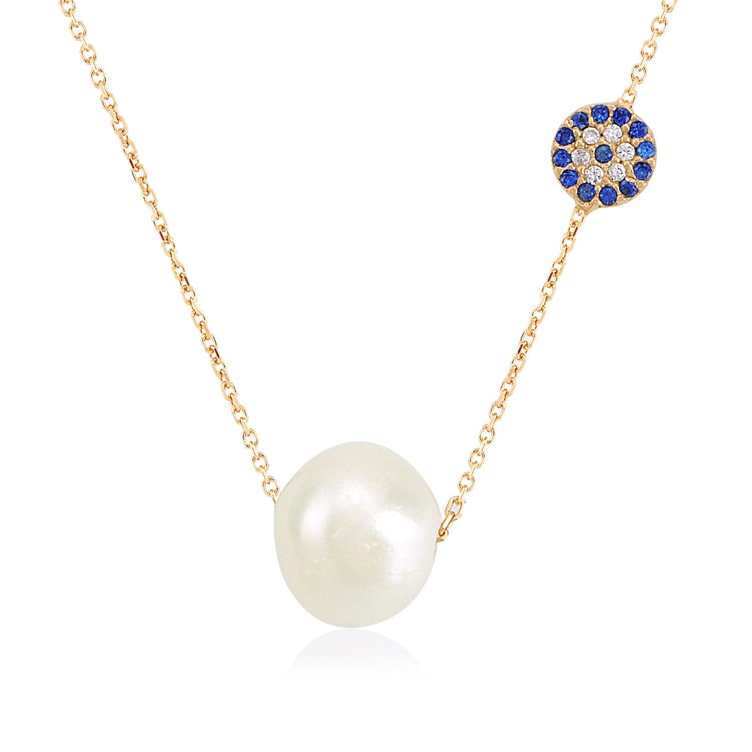 Pearl Necklace With Evil Eye - Glamie Jewelry