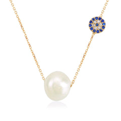 Pearl Necklace With Evil Eye - Glamie Jewelry