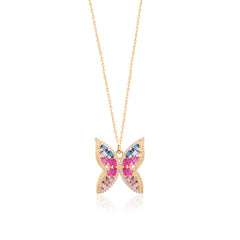 Colorful Baguette Stone Butterfly Necklace - Glamie Jewelry