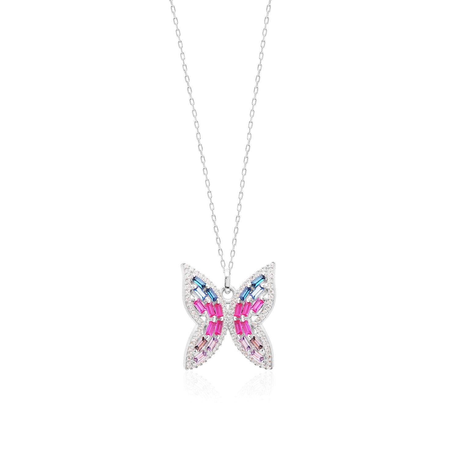 Colorful Baguette Stone Butterfly Necklace - Glamie Jewelry