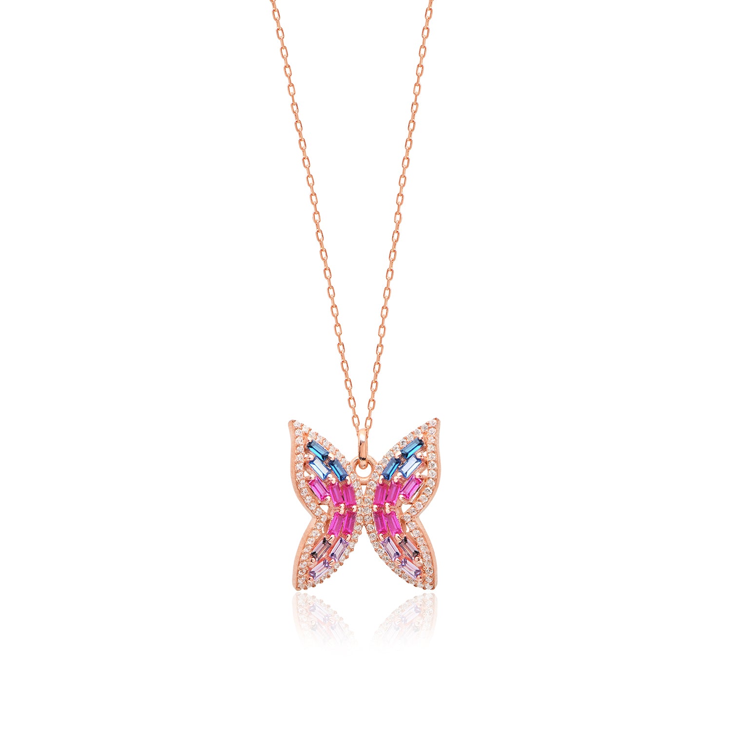 Colorful Baguette Stone Butterfly Necklace - Glamie Jewelry