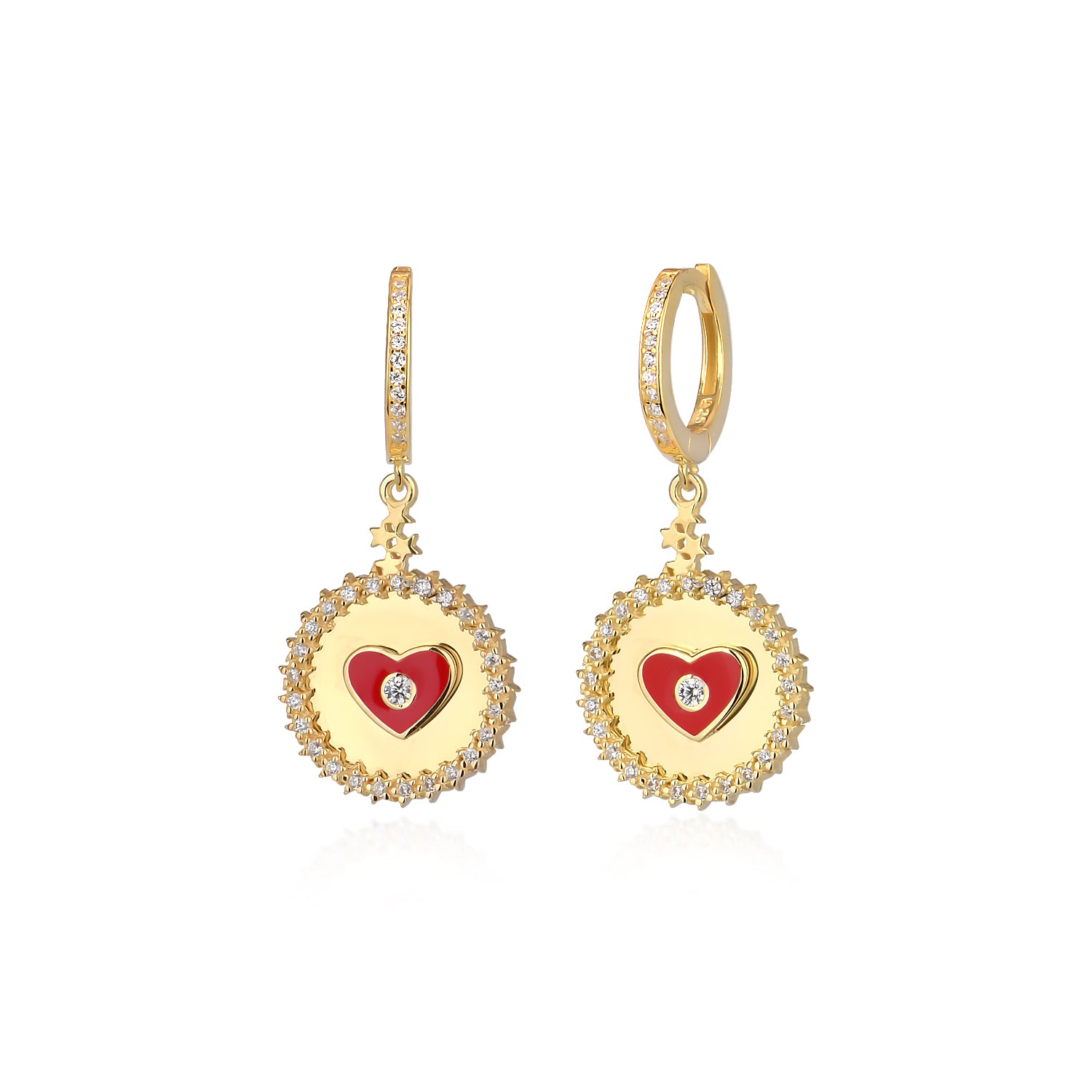 Dangling Enamel Heart Earrings With Stones - Glamie Jewelry