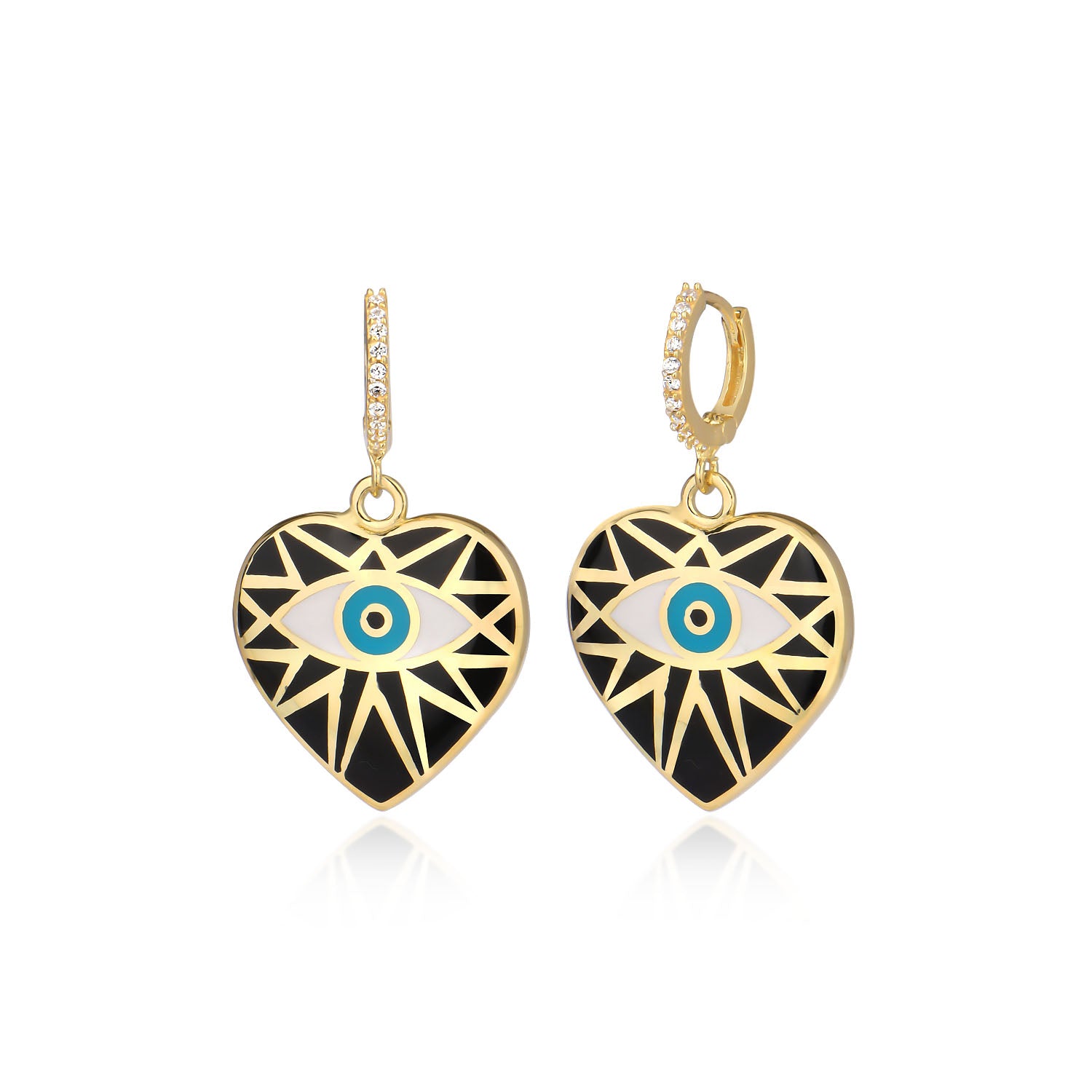 Dangling Enamel Heart Earrings With Stones - Glamie Jewelry