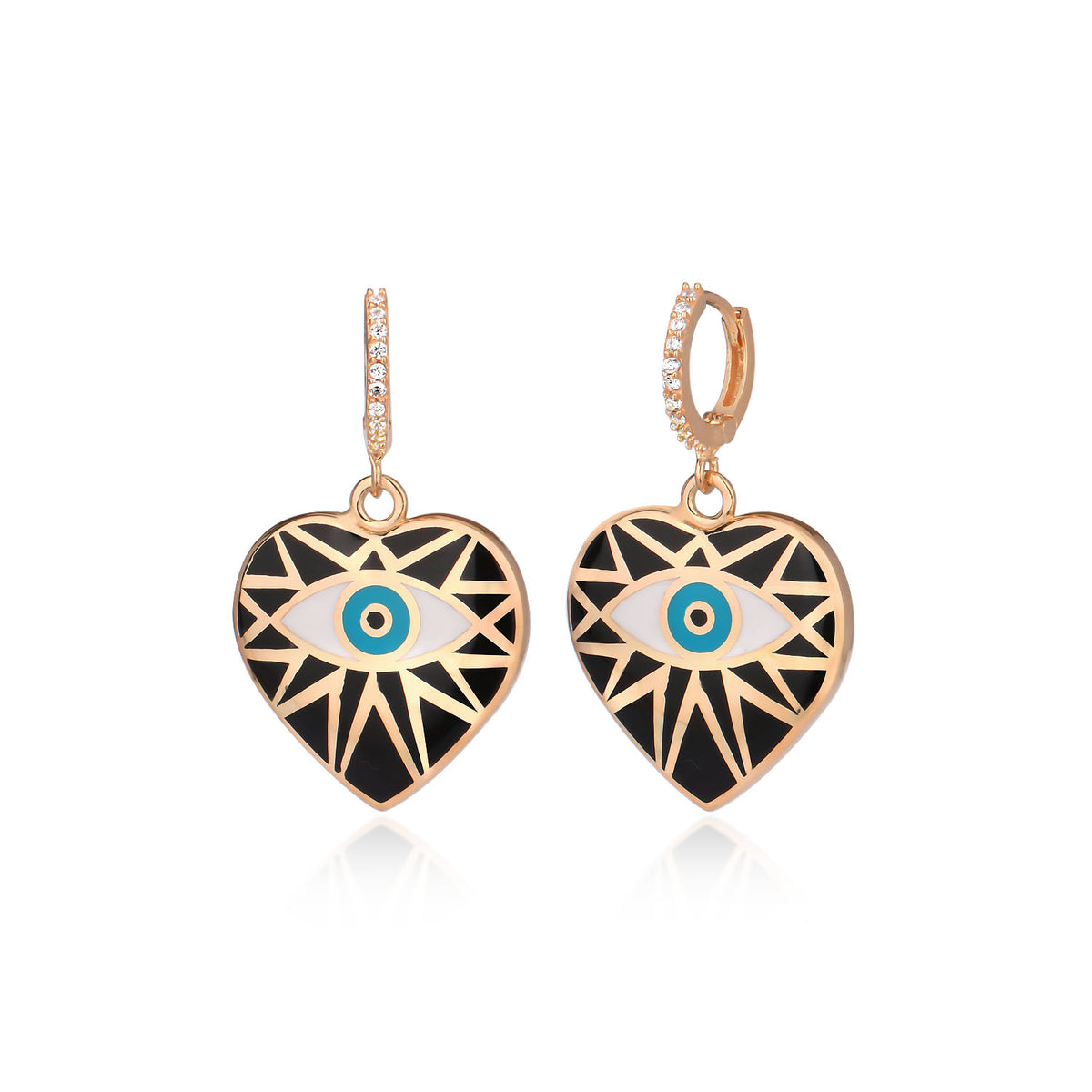 Dangling Enamel Heart Earrings With Stones - Glamie Jewelry