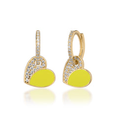 Dangle Enamel Heart Earrings With Stones - Glamie Jewelry