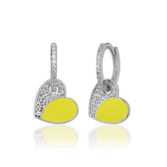 Dangle Enamel Heart Earrings With Stones - Glamie Jewelry