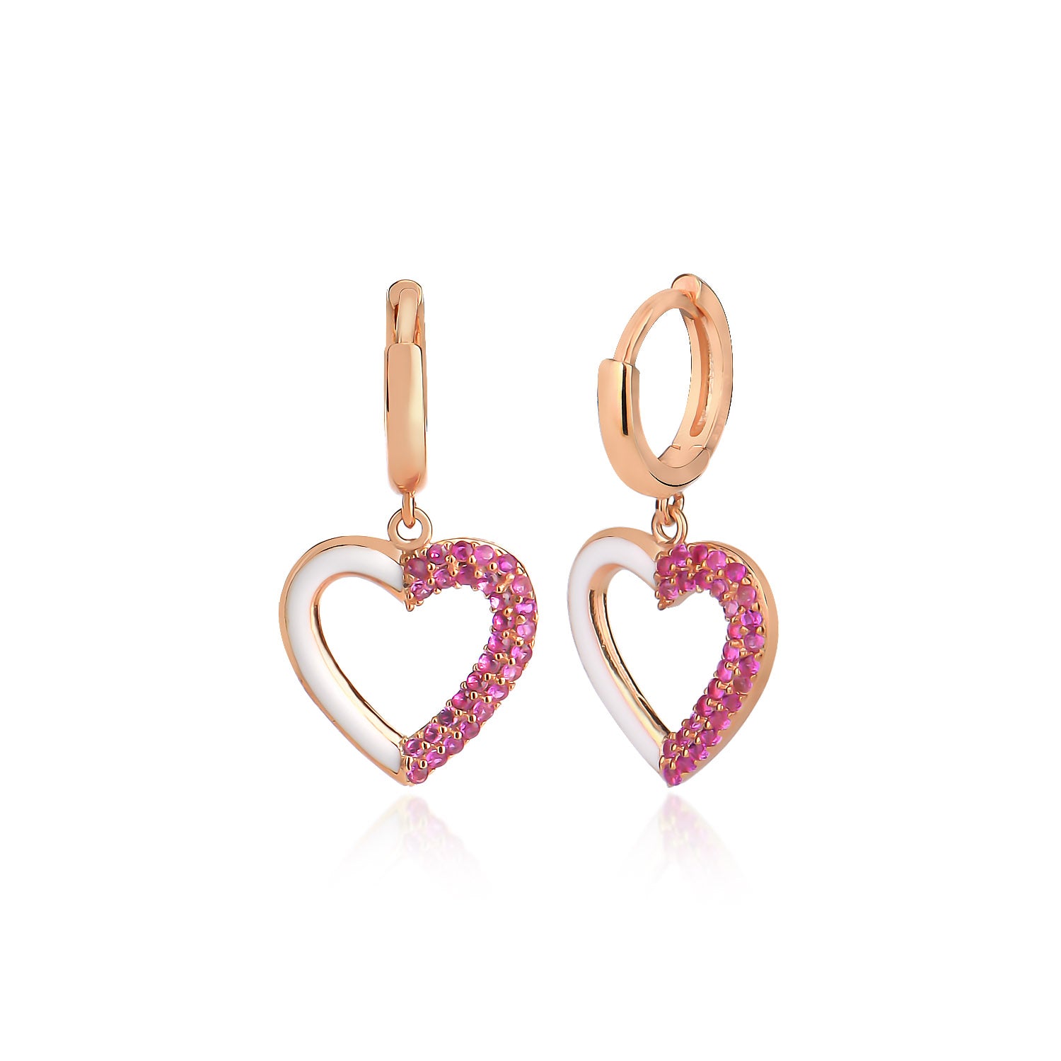 Half Enamel Half Pink Stone Earring - Glamie Jewelry