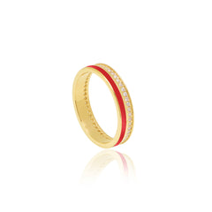 Half Red Enamel Half Stone Ring - Glamie Jewelry